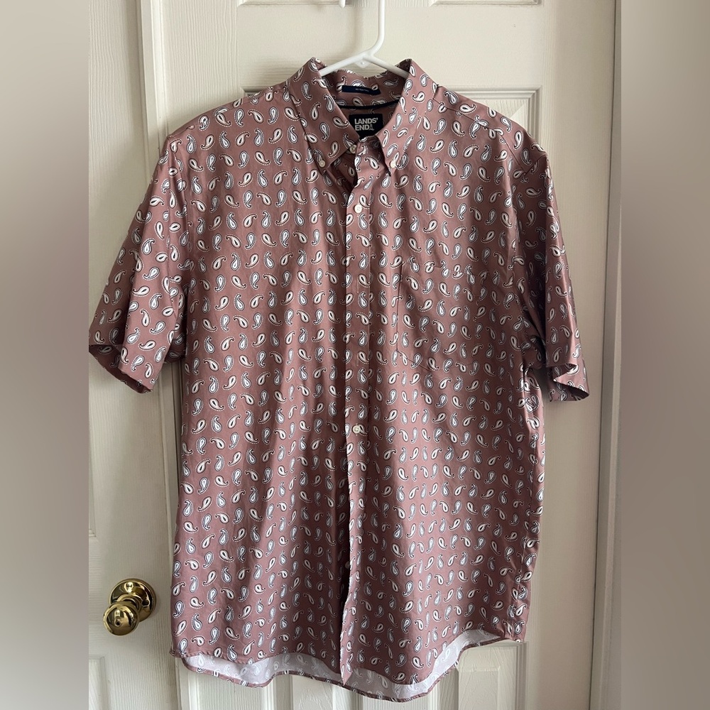 Lands' End Men's Pink Paisley Shirt